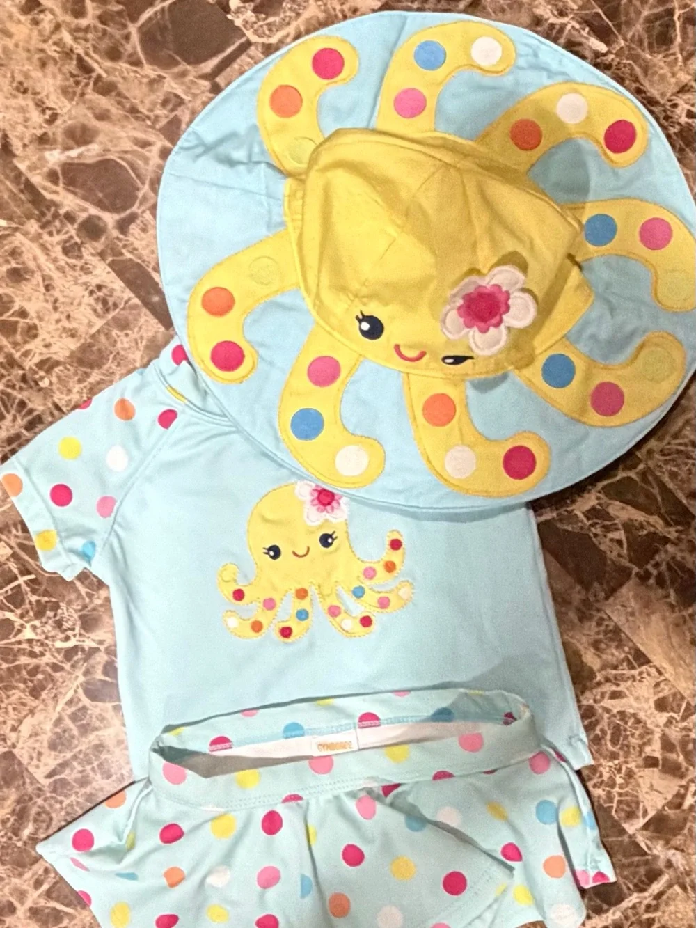 Gymboree 12-18m Baby Octopus Swim Set Sun Hat Yellow & Light Blue